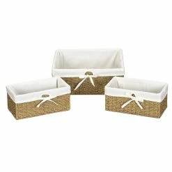 Household Essentials Woven Seagrass Storage Utility Baskets, Natural, 3/Set (ML-5611)
