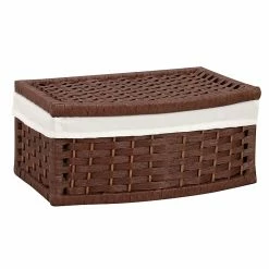 Household Essentials Paper Rope Curved Basket With Lid And Liner, Stained (ML-7010)