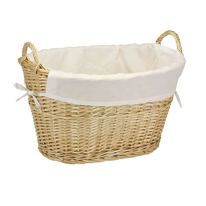 Household Essentials Willow Laundry Basket With Cotton Liner, Natural (ML-5569) 3 Household Essentials Willow Laundry Basket With Cotton Liner, Natural (ML-5569)