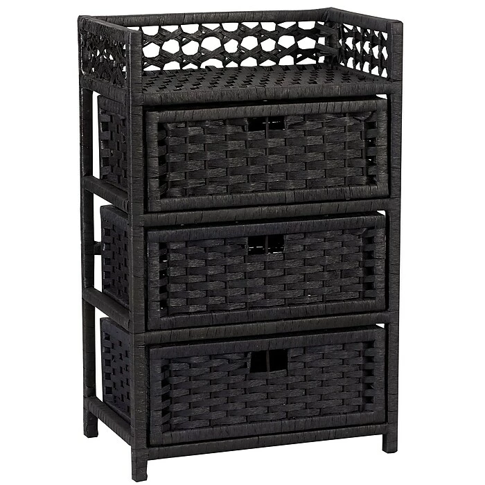 Household Essentials Paper Rope 3 Drawer Chest, Black (ML-7002) 3 Household Essentials Paper Rope 3 Drawer Chest, Black (ML-7002)