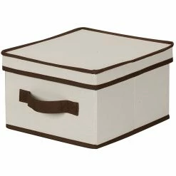 Household Essentials Medium Storage Box With Coffee Trim, Natural (511)
