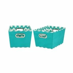 Household Essentials Decorative Storage Bins, Aqua Chevron (70-1)