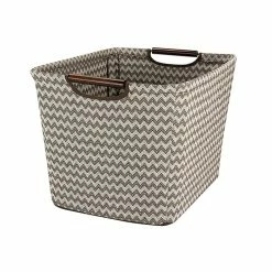 Household Essentials Medium Tapered Storage Bin With Wood Handles, Brown Chevron