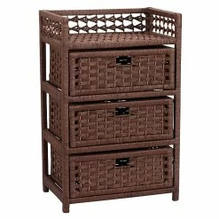 Household Essentials Paper Rope 3 Drawer Chest, Dark Stained (ML-7000)