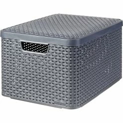 Curver Large Style Polypropylene Storage Box With Lid, Dark Gray (230720-US)