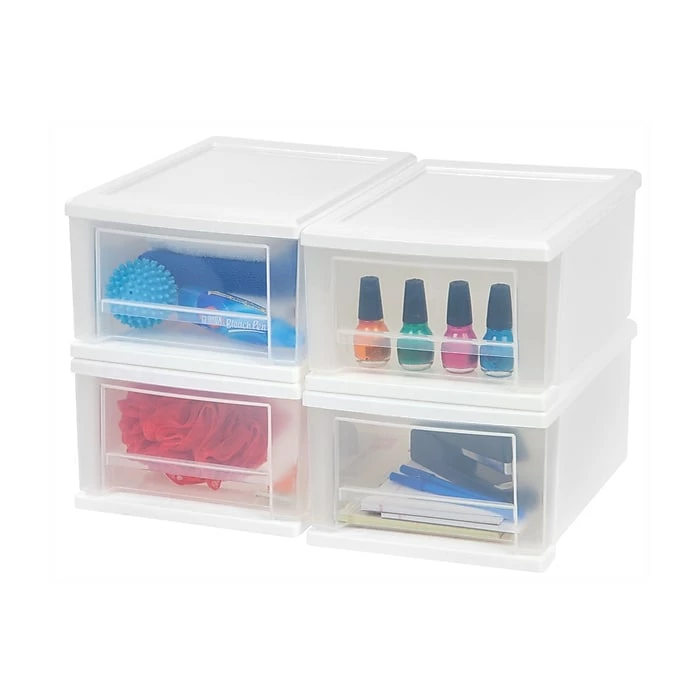 IRIS Small 1 Drawer Stackable Storage, White, 4/Carton (129800) 6 IRIS Small 1 Drawer Stackable Storage, White, 4/Carton (129800) - Image 4