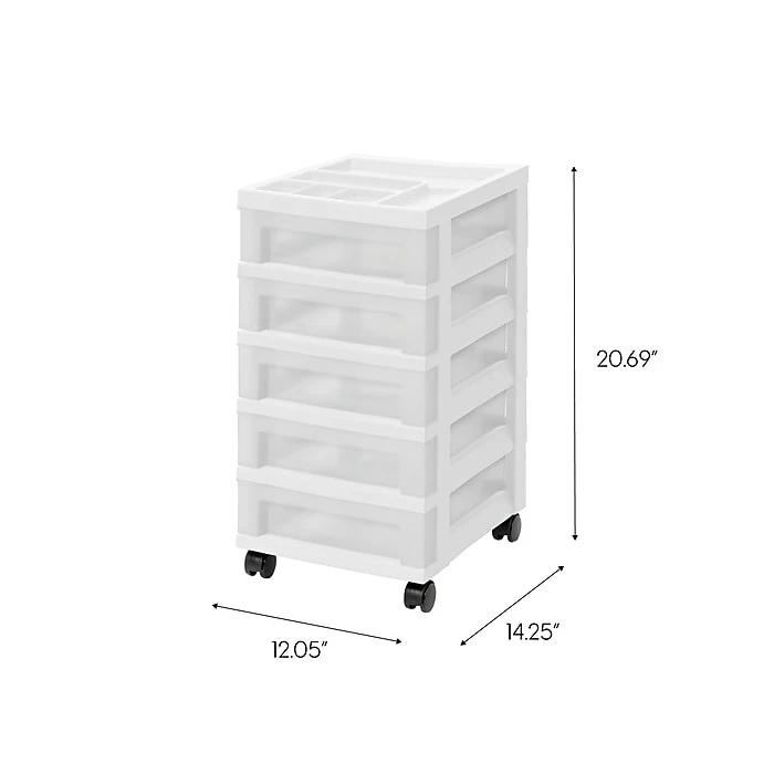 Iris 5-Drawer Storage Cart, White/Translucent White (585007) 4 Iris 5-Drawer Storage Cart, White/Translucent White (585007) - Image 2