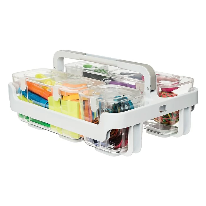 Deflect-O Deflecto Stackable Caddy Organizer With 3 Canisters 3 Deflect-O Deflecto Stackable Caddy Organizer With 3 Canisters
