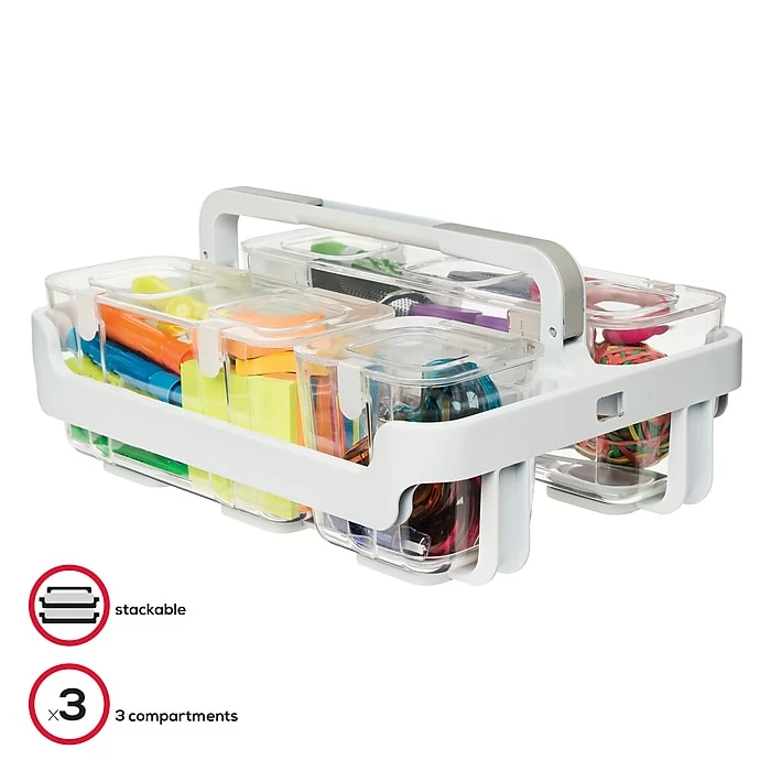 Deflect-O Deflecto Stackable Caddy Organizer With 3 Canisters 4 Deflect-O Deflecto Stackable Caddy Organizer With 3 Canisters - Image 2