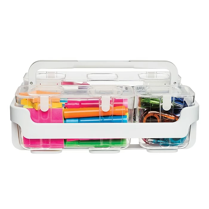 Deflect-O Deflecto Stackable Caddy Organizer With 3 Canisters 6 Deflect-O Deflecto Stackable Caddy Organizer With 3 Canisters - Image 4