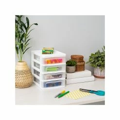 Iris 4-Drawer Mini Desktop Unit, White/Clear (586017) -ORGANIZTIONAL STORAGE Sales unnamed file 1496