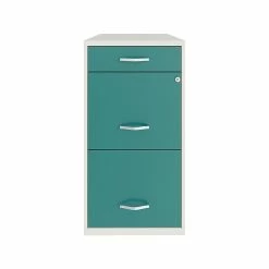 Office Designs 3-Drawer File Cabinet, Pearl White/Teal (25179)