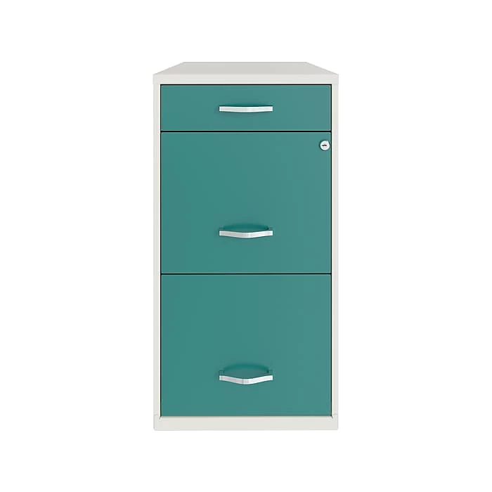 Office Designs 3-Drawer File Cabinet, Pearl White/Teal (25179) 3 Office Designs 3-Drawer File Cabinet, Pearl White/Teal (25179)
