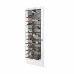 Whitmor 26 Pairs Capacity Over The Door Shoe Shelves, Gray (62834457)