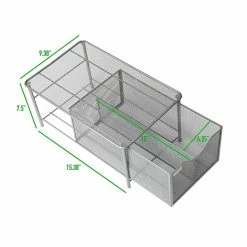 Mind Reader Storage Basket W/ Sliding Drawer And Steel Mesh Platform On Top, Silver (CABASKDR-SIL) -ORGANIZTIONAL STORAGE Sales unnamed file 161