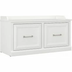 Kathy Ireland® Home By Bush Furniture Woodland Shoe Storage Bench With Doors, 40", White Ash (WDS140WAS-03)