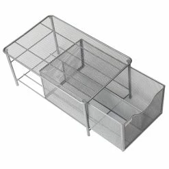 Mind Reader Storage Basket W/ Sliding Drawer And Steel Mesh Platform On Top, Silver (CABASKDR-SIL) -ORGANIZTIONAL STORAGE Sales unnamed file 163
