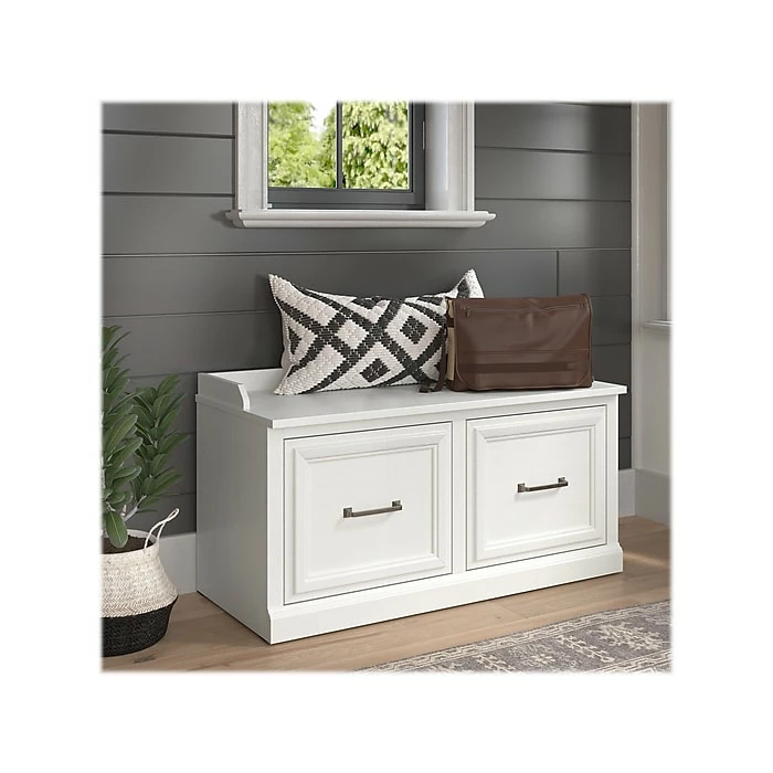 Kathy Ireland® Home By Bush Furniture Woodland Shoe Storage Bench With Doors, 40", White Ash (WDS140WAS-03) 4 Kathy Ireland® Home By Bush Furniture Woodland Shoe Storage Bench With Doors, 40", White Ash (WDS140WAS-03) - Image 2