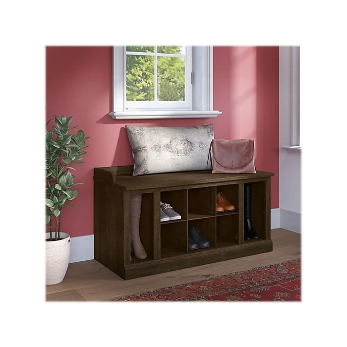 Kathy Ireland® Home By Bush Furniture Woodland Shoe Storage Bench With Shelves, 40", Ash Brown (WDS240ABR-03) 4 Kathy Ireland® Home By Bush Furniture Woodland Shoe Storage Bench With Shelves, 40", Ash Brown (WDS240ABR-03) - Image 2