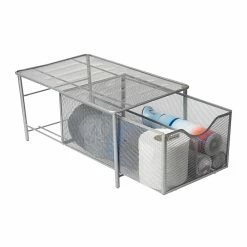 Mind Reader Storage Basket W/ Sliding Drawer And Steel Mesh Platform On Top, Silver (CABASKDR-SIL) -ORGANIZTIONAL STORAGE Sales unnamed file 164