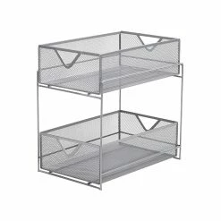 Mind Reader 2 Tier Metal Mesh Storage Baskets, Silver (CABASK2T-SIL)