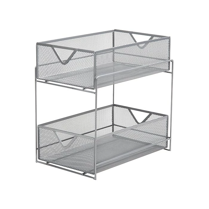 Mind Reader 2 Tier Metal Mesh Storage Baskets, Silver (CABASK2T-SIL) 3 Mind Reader 2 Tier Metal Mesh Storage Baskets, Silver (CABASK2T-SIL)