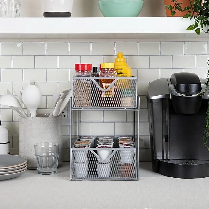 Mind Reader 2 Tier Metal Mesh Storage Baskets, Silver (CABASK2T-SIL) 4 Mind Reader 2 Tier Metal Mesh Storage Baskets, Silver (CABASK2T-SIL) - Image 2