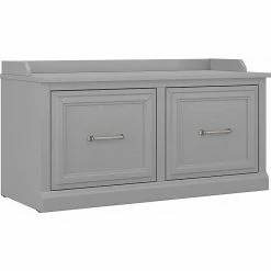 Kathy Ireland® Home By Bush Furniture Woodland Shoe Storage Bench With Doors, 40", Cape Cod Gray (WDS140CG-03)