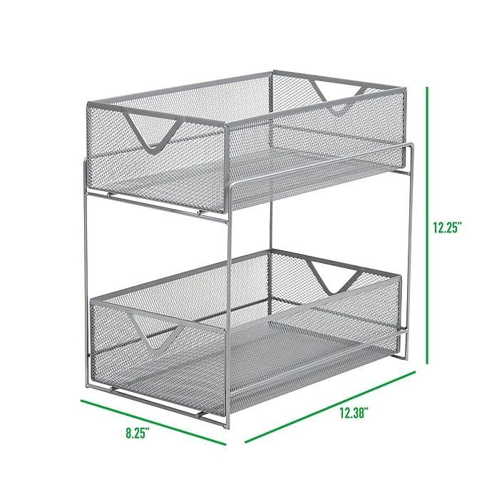 Mind Reader 2 Tier Metal Mesh Storage Baskets, Silver (CABASK2T-SIL) 5 Mind Reader 2 Tier Metal Mesh Storage Baskets, Silver (CABASK2T-SIL) - Image 3