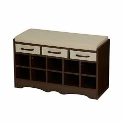 Household Essentials 10 Pocket Shoe Cubby Entryway Storage Bench Seat, Dark Brown Mahogany (8018-1)