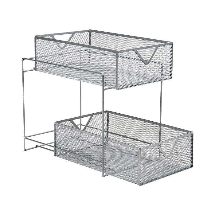 Mind Reader 2 Tier Metal Mesh Storage Baskets, Silver (CABASK2T-SIL) 9 Mind Reader 2 Tier Metal Mesh Storage Baskets, Silver (CABASK2T-SIL) - Image 7