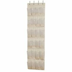 Household Essentials Cedarline Over The Door Shoe Organizer With 20 Pockets, Natural Canvas (3382-1)