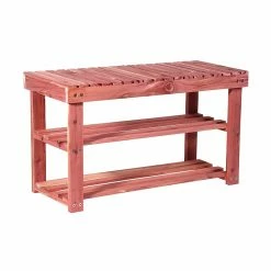 Household Essentials 2-Tier Cedar Shoe Bench, Red (2124-1)