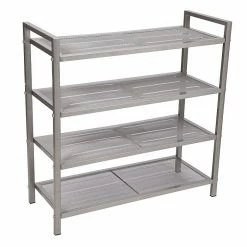 Household Essentials 4-Tier Mesh Shoe Rack, Nickel (2159-1)