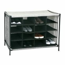 Simplify Shoe Cubby, 16 Compartment, Black (23200-BLACK)