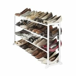 Whitmor 20 Pairs Capacity Floor Shoe Stand, White