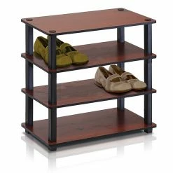 Furinno® 22.2" X 23.6" Rubber Trees And PVC Tubes Shoe Rack; Dark Cherry & Black