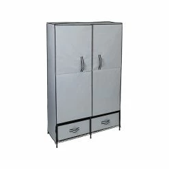 Honey-Can-Do 70" X 45" Clothes Storage Wardrobe With Drawers, Gray/Black Steel/Polyester (WRD-09199)
