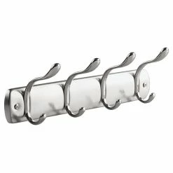 InterDesign Bruschia Wall Mount Entryway Storage Rack, 4 Hooks, Brushed Nickel/Chrome (31540)