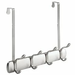 InterDesign Bruschia Over The Door 4-Hook Rack For Coats, Hats, Robes, Towels - Brushed Nickel/Chrome (31740)