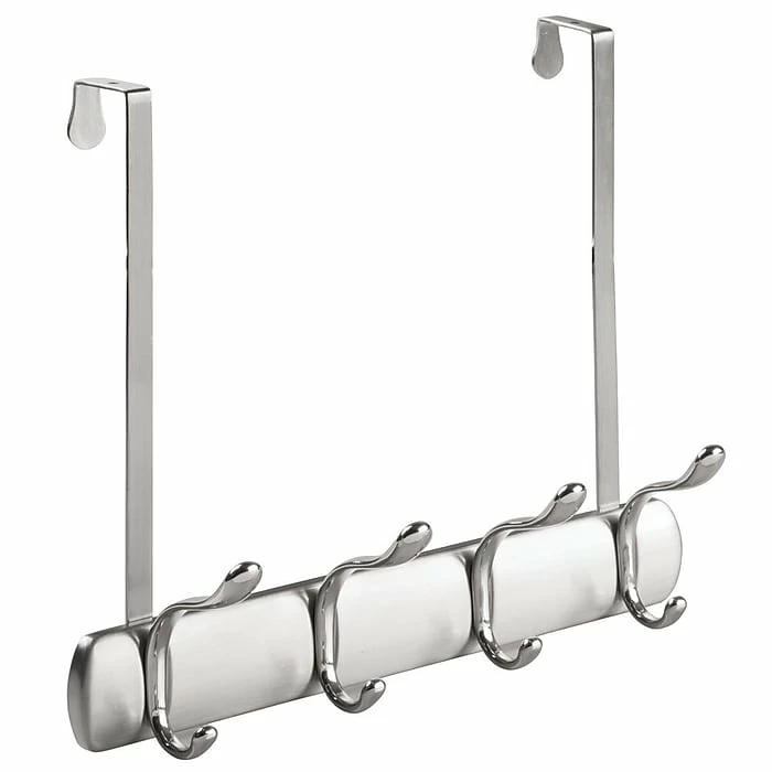 InterDesign Bruschia Over The Door 4-Hook Rack For Coats, Hats, Robes, Towels - Brushed Nickel/Chrome (31740) 3 InterDesign Bruschia Over The Door 4-Hook Rack For Coats, Hats, Robes, Towels - Brushed Nickel/Chrome (31740)
