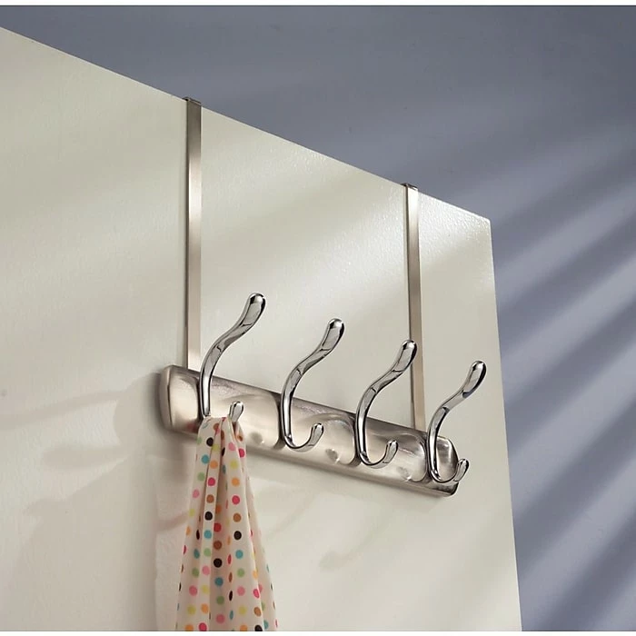 InterDesign Bruschia Over The Door 4-Hook Rack For Coats, Hats, Robes, Towels - Brushed Nickel/Chrome (31740) 4 InterDesign Bruschia Over The Door 4-Hook Rack For Coats, Hats, Robes, Towels - Brushed Nickel/Chrome (31740) - Image 2