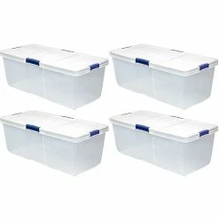 Hefty Storage Solutions 100 Quart, Latch Lid Storage Bin, Clear, 4/Case (7107)