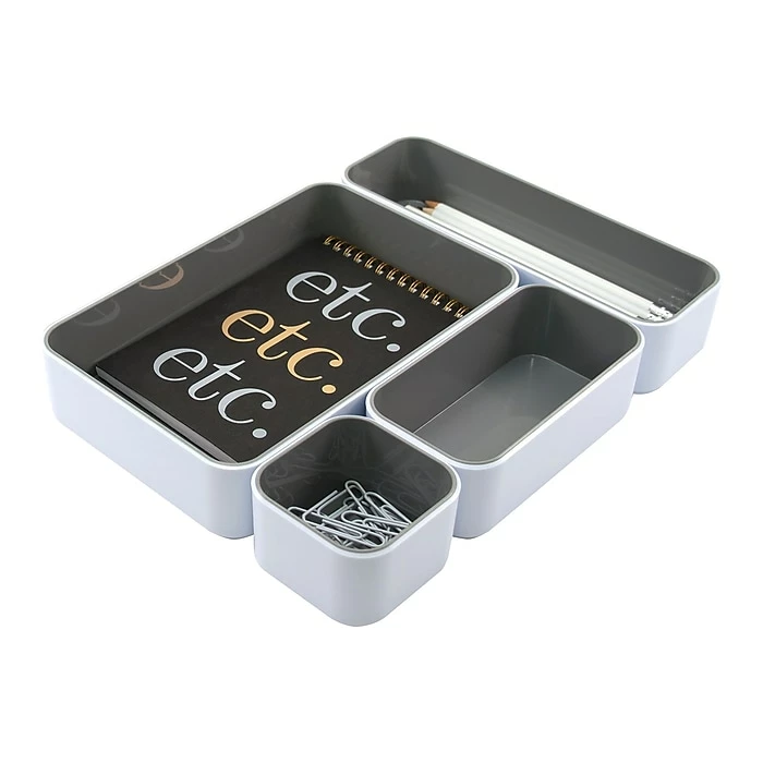 Fusion Stacking Bins, White/Gray, 4/Pack (37592) 3 Fusion Stacking Bins, White/Gray, 4/Pack (37592)