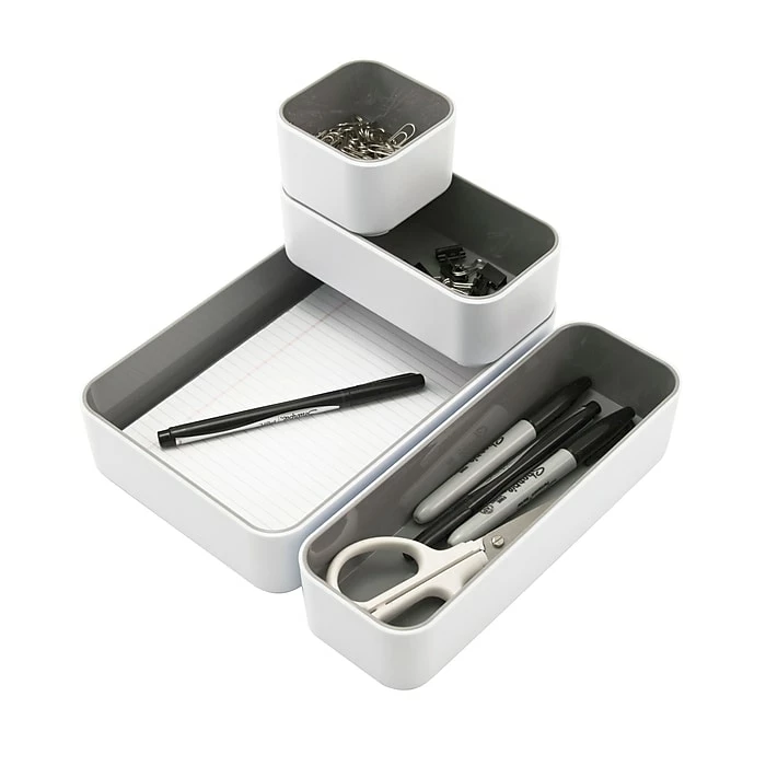 Fusion Stacking Bins, White/Gray, 4/Pack (37592) 4 Fusion Stacking Bins, White/Gray, 4/Pack (37592) - Image 2