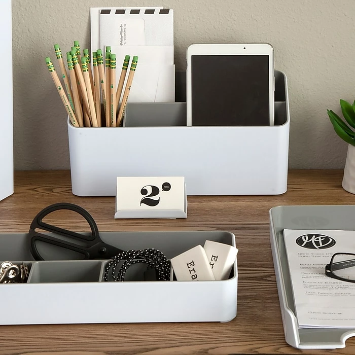 Fusion Stacking Bins, White/Gray, 4/Pack (37592) 6 Fusion Stacking Bins, White/Gray, 4/Pack (37592) - Image 4