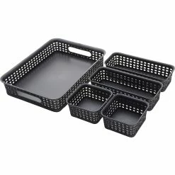 Advantus Thinkspace Plastic Weave Bins, Black, 5/Pack (37530)