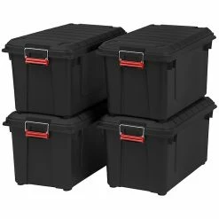 IRIS® 87 Quart Weathertight Heavy Duty Tote, Black, 4 Pack (585750)