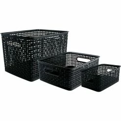 Advantus® Plastic Weave Bins, Black, 3/Pack