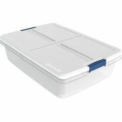 Hefty 34 Qt. Latch Lid Plastic Storage Tote, Clear/White, 6/Ct (7103-010000044)